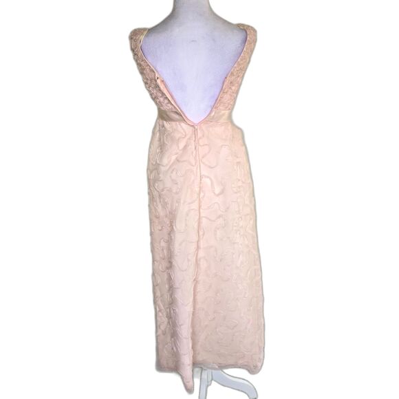 VTG 80s Pink Floral Ribbon Overlay Gown Rosette Waist Formal Dress Coquette Hoco - Picture 2 of 9